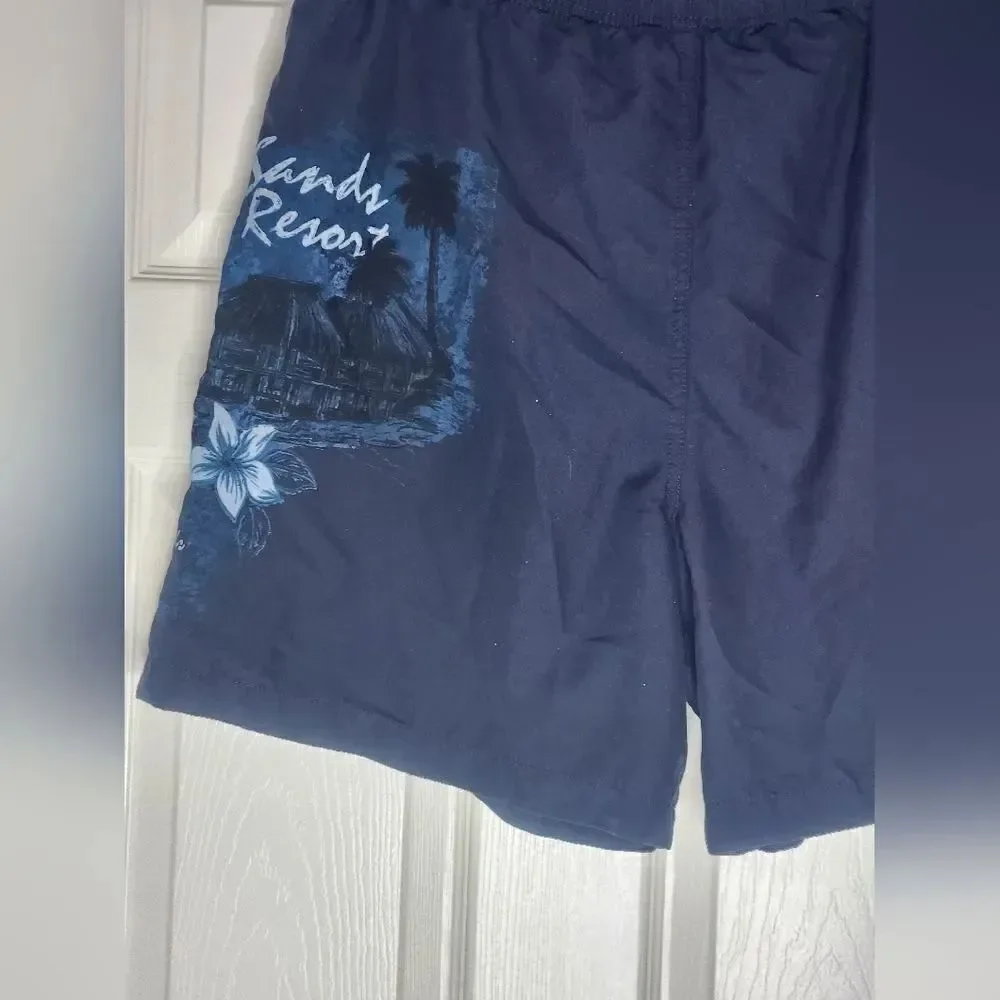 Puritan Floral Tropical Navy Blue Lined Swim Trunks Men’s Size 36/38